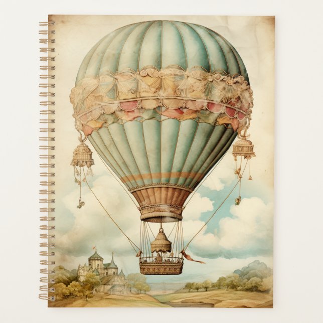Agenda Vintage Steampunk Blue Hot Air Balloon (Frente)