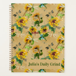 Agenda Vintage Sunflower e Dragonflies 3 Ring Binder