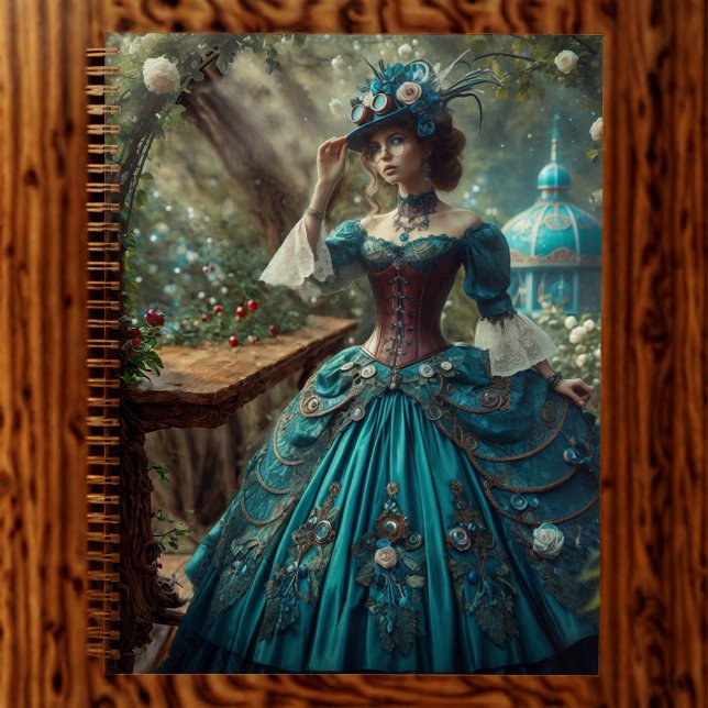 Agenda Vintage Victorian Lady Steampunk em um jardim (Criador carregado)