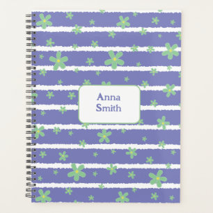 Agenda Visitas Verdes no Script de Padrão Floral Azul - C