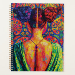 Agenda Vista Posterior de Mulher Tranças Coloridas Padrão