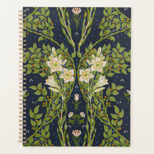 Agenda Walter Crane Antigo Padrão Lírio Branco Navy
