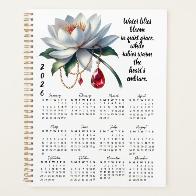 Agenda Water Lily & Ruby July Verse – 2026 Full-Year  (Frente)