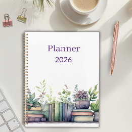 Agenda Watercolor Books and Plants Personalized Planner