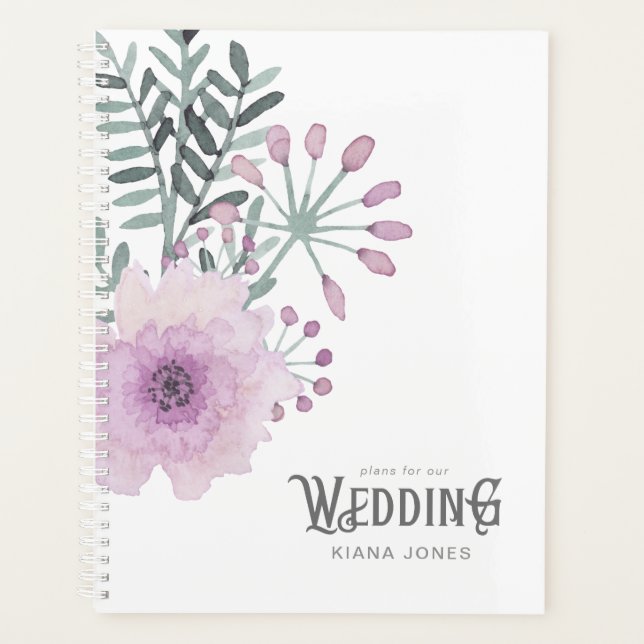 Agenda Watercolor Buquê Wedding Lilac ID654 (Frente)