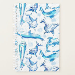 Agenda watercolor dolphin fish seamless pattern, dolphin