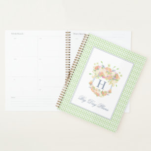 Agenda Watercolor Floral Garden Party Crest Green Gingham