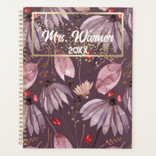 Agenda Watercolor Floral Personalizado Professor Gift Boh