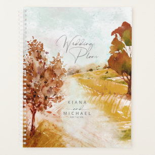 Agenda Watercolor Landscape Wedding Autumn Dourado ID786