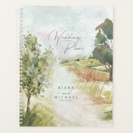 Agenda Watercolor Landscape Wedding Sage Green ID786