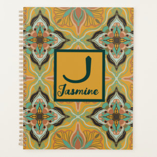 Agenda Watercolor Marroquino Amarelo Floral Personalizado