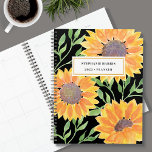 Agenda Watercolor Sunflower Personalizado 2023<br><div class="desc">Este Planeador único é decorado com girassóis de cor amarela e folhas verdes sobre fundo preto. Facilmente personalizável com seu nome e ano. Porque nós criamos a nossa trabalho de arte,  você não encontrará esta imagem exata de outros designers. Original Watercolor © Michele Davies.</div>