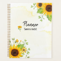 Watercolor Sunflower Spiral Planner