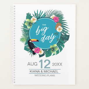 Agenda Watercolor Tropical w/Toucan Wedding Teal ID577
