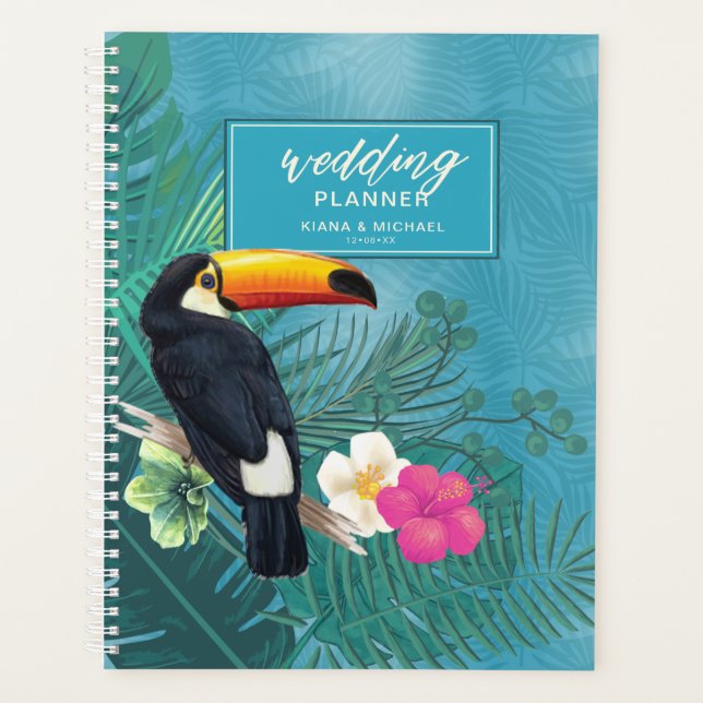 Agenda Watercolor Tropical w/Toucan Wedding Teal V2 ID577 (Frente)