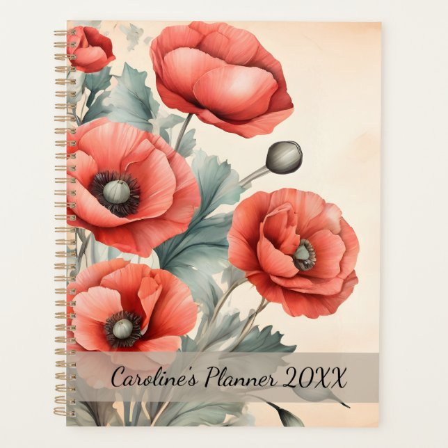 Agenda Watercolor Wildflower Red Poppps Summer (Frente)