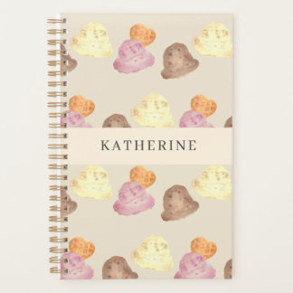 Agenda Whimsical Watercolor Ice Cream Scoops Planner