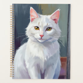 Agenda White Cat | Watercolor Cat Pet Painting