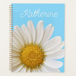 Agenda White Daisy on Sky Blue Custom Name Planner