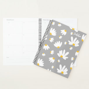 Agenda White Daisy Themed Undate Monthly Planner Book