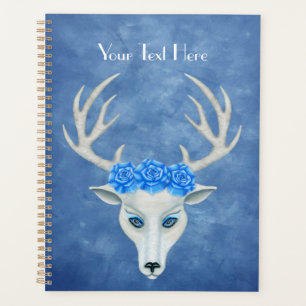 Agenda White Fantasy Deer Head Face Rosas em blues