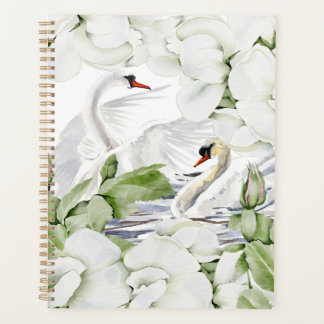 Agenda White Floral Britânico e Swan Watercolor Art