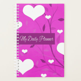 Agenda White Hearts Purple Floral Daily Planner