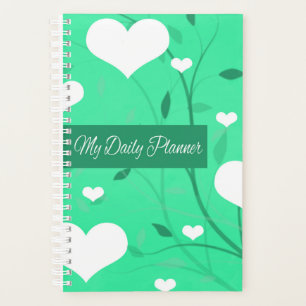 Agenda White Hearts Seafoam Green Floral Daily Planner