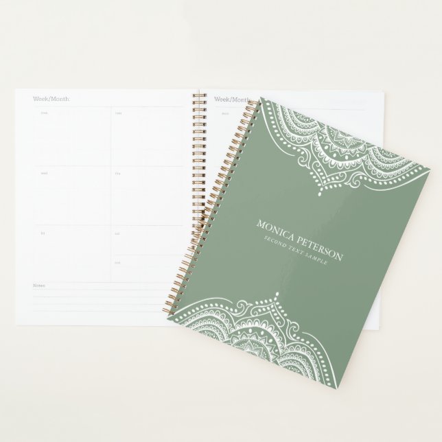 Agenda White Lace Paisley Mandala Em Sagr Green (Exibição)