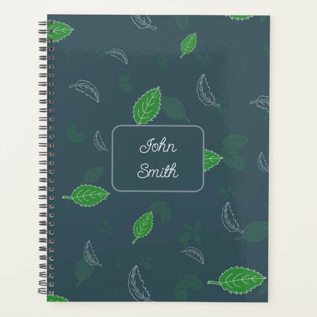 Agenda White Leaves Verdes_ Script de Padrão Floral (Frente)