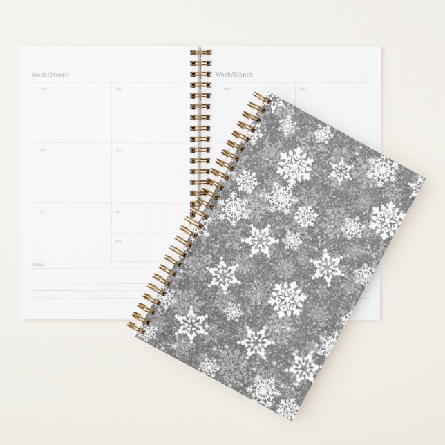 Agenda White Snowflakes Luxurious Gray Elegant Christmas (Exibição)