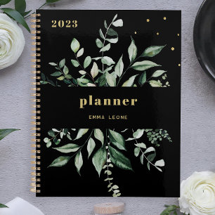 Agenda Wild Greenery Preto Elegante
