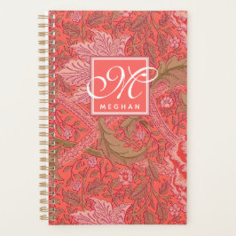 Agenda William Morris - Padrão Floral Rosa e Monograma