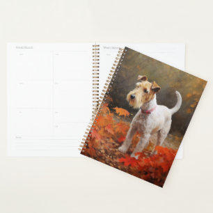 Agenda Wirefox Terrier em Folhas de Outono Caem Inspiraçã