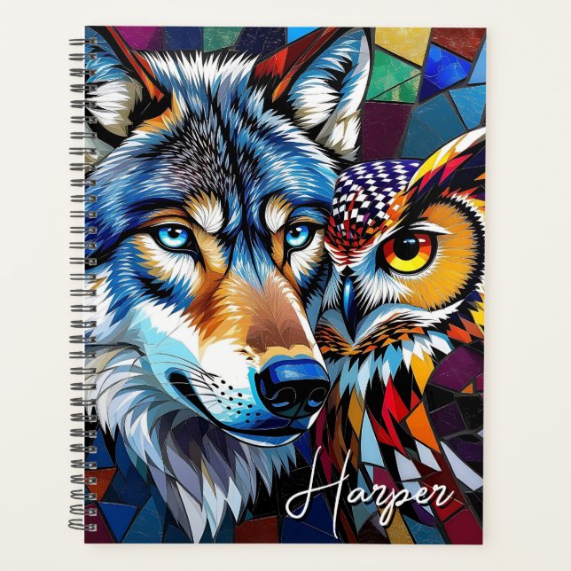Agenda Wolf and Owl Vibrant and Colorful Personalized  (Frente)