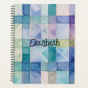 Agenda Xadrez azul-aquarela e roxa