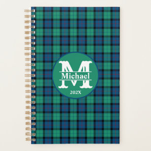 Agenda Xadrez azul e verde personalizada monogramas