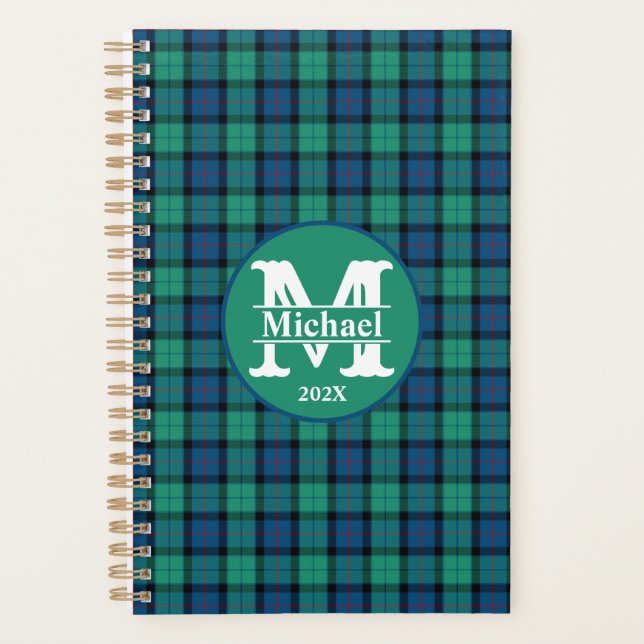 Agenda Xadrez azul e verde personalizada monogramas (Frente)