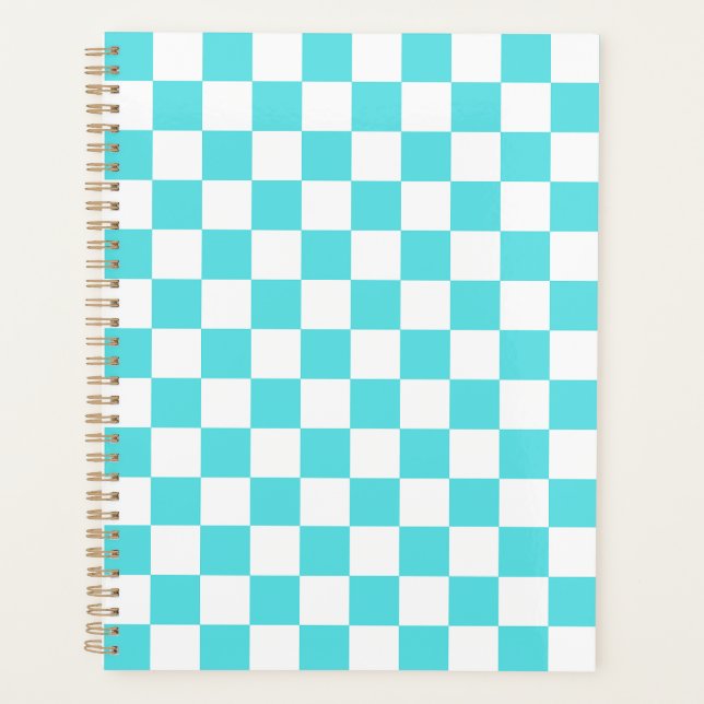 Agenda Xadrez azul-turquesa visual clássico (Frente)