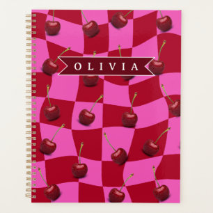 Agenda Xadrez Cereja Personalizado Retro Nome Personaliza