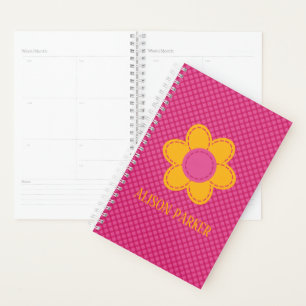 Agenda Xadrez cor-de-rosa-branca, marca de flor amarela