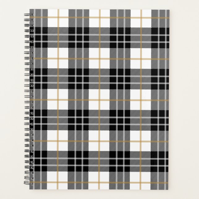 Agenda Xadrez de Tartan Preto e Branco (Frente)