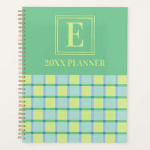 Agenda Xadrez Moderno Azul Verde Lima Monograma Personali