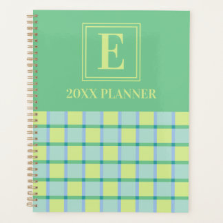 Agenda Xadrez Moderno Azul Verde Lima Monograma Personali