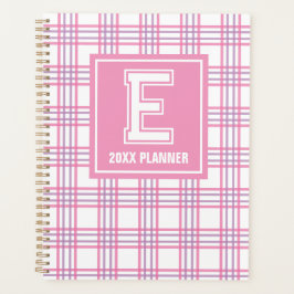 Agenda Xadrez Preppy Monograma Cor-de-rosa Roxo da Univer