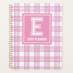 Agenda Xadrez Preppy Monograma Cor-de-rosa Roxo da Univer