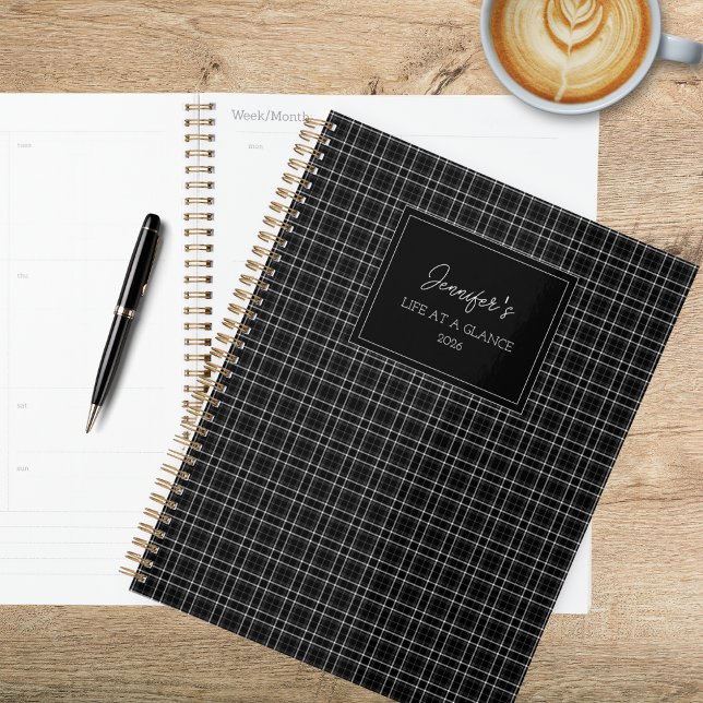 Agenda Xadrez Preto e Branco Minimalista (Criador carregado)