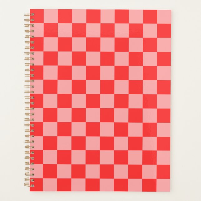 Agenda Xadrez Vermelho e Rosa Atraente (Frente)