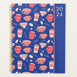 Agenda Xícara de Chá Vintage Padrão Pêssego