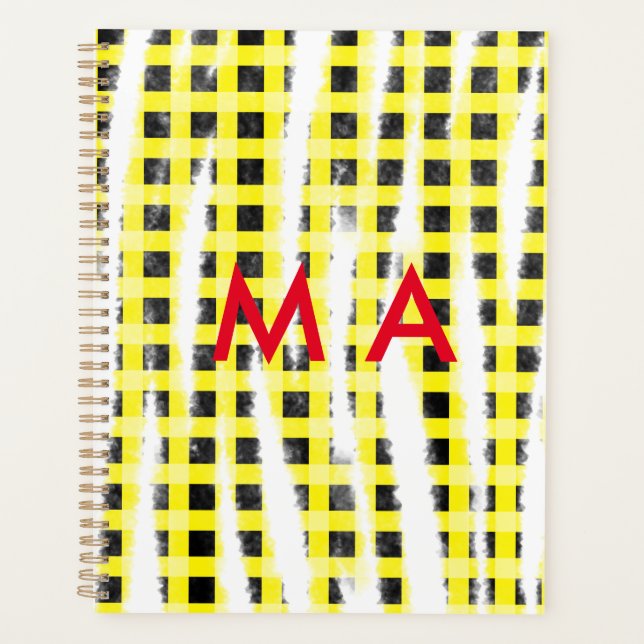 Agenda Yellow Black checkboard add name monograma name le (Frente)